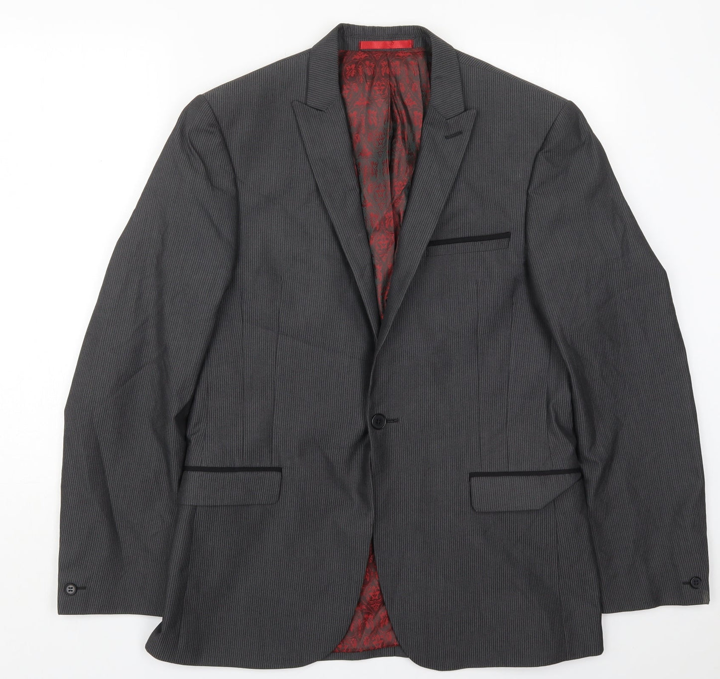 Red Herring Mens Grey Striped Polyester Jacket Suit Jacket Size 40
