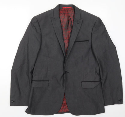 Red Herring Mens Grey Striped Polyester Jacket Suit Jacket Size 40