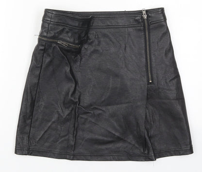 New Look Womens Black  Polyurethane A-Line Skirt Size 8   Zip