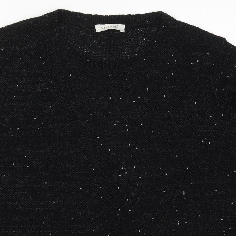 Virtuelle Womens Black Round Neck  Acrylic Pullover Jumper Size M