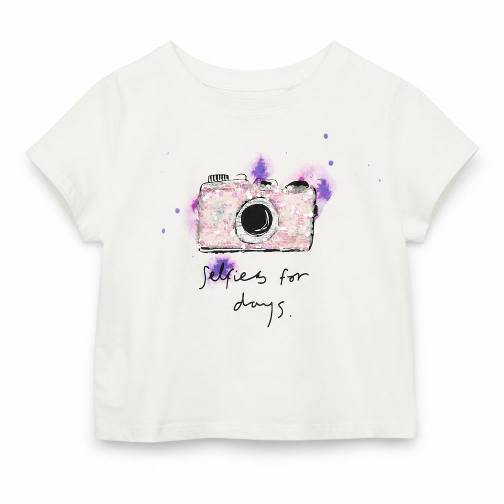 NEXT Girls White  Cotton Basic T-Shirt Size 3 Years Crew Neck  - Selfies for days