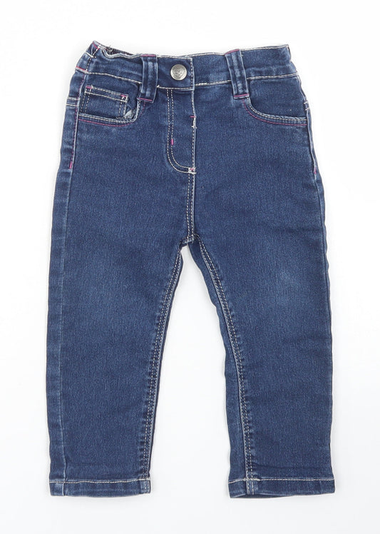 Young Dimensions Girls Blue  Cotton Cargo Jeans Size 18-24 Months  Snap