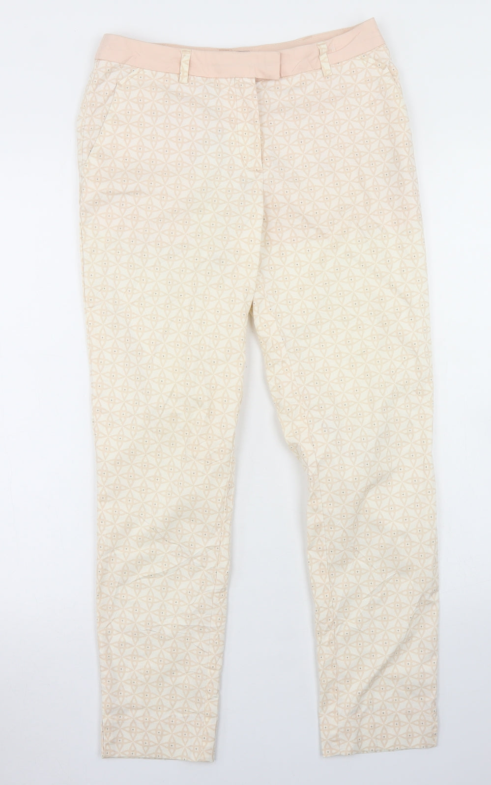 H&M Womens Pink Geometric Polyester Pedal Pusher Trousers Size 6 L27 in Regular Hook & Eye