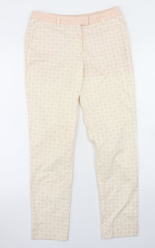 H&M Womens Pink Geometric Polyester Pedal Pusher Trousers Size 6 L27 in Regular Hook & Eye
