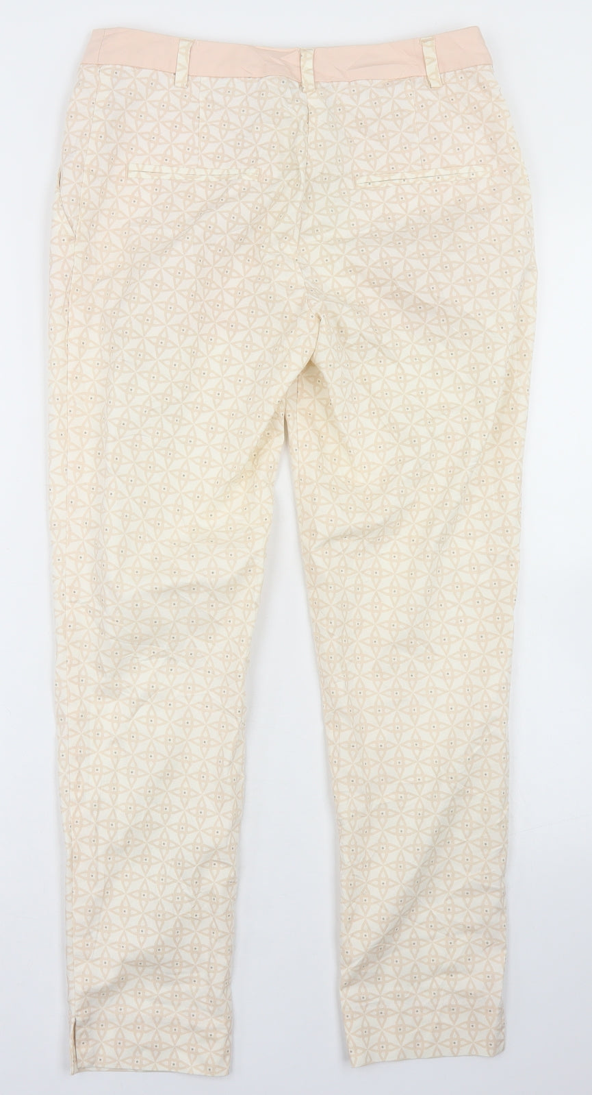 H&M Womens Pink Geometric Polyester Pedal Pusher Trousers Size 6 L27 in Regular Hook & Eye