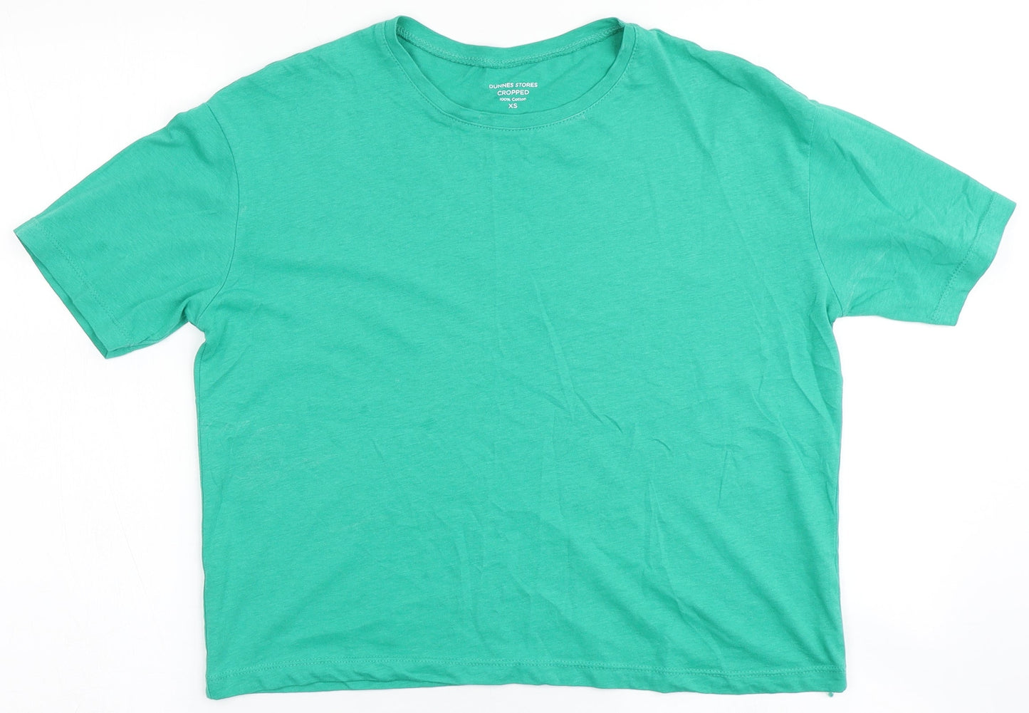Dunnes Stores Womens Green  100% Cotton Cropped T-Shirt Size XS Round Neck