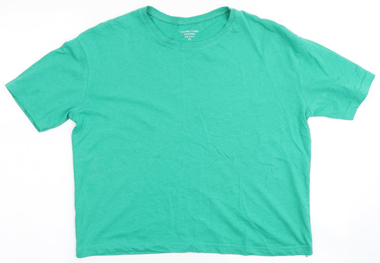 Dunnes Stores Womens Green  100% Cotton Cropped T-Shirt Size XS Round Neck