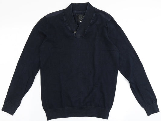 BRICE Mens Blue V-Neck  Cotton Pullover Jumper Size M