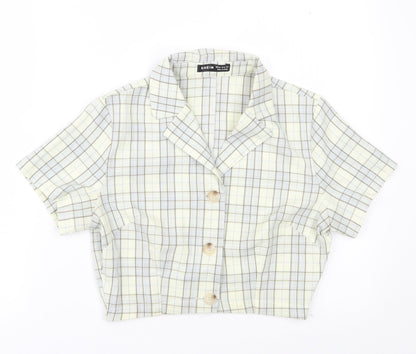 SHEIN Womens Yellow Plaid Polyester Cropped Button-Up Size XS Collared