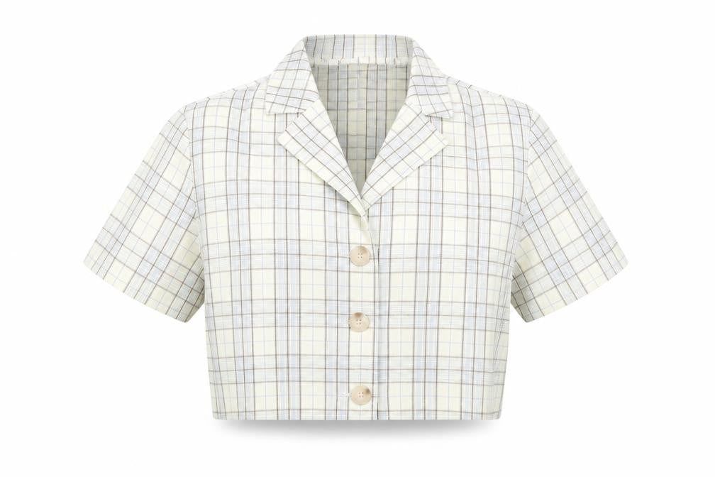 SheIn Womens Yellow Plaid Polyester Cropped Button-Up Size XS Collared