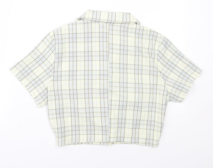 SHEIN Womens Yellow Plaid Polyester Cropped Button-Up Size XS Collared