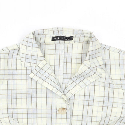 SHEIN Womens Yellow Plaid Polyester Cropped Button-Up Size XS Collared