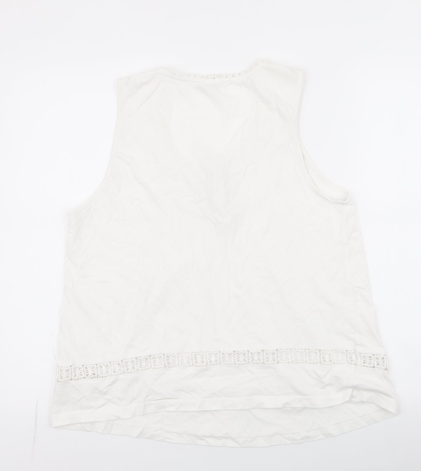 enfasis Womens White Striped Polyester Basic Tank Size L Round Neck