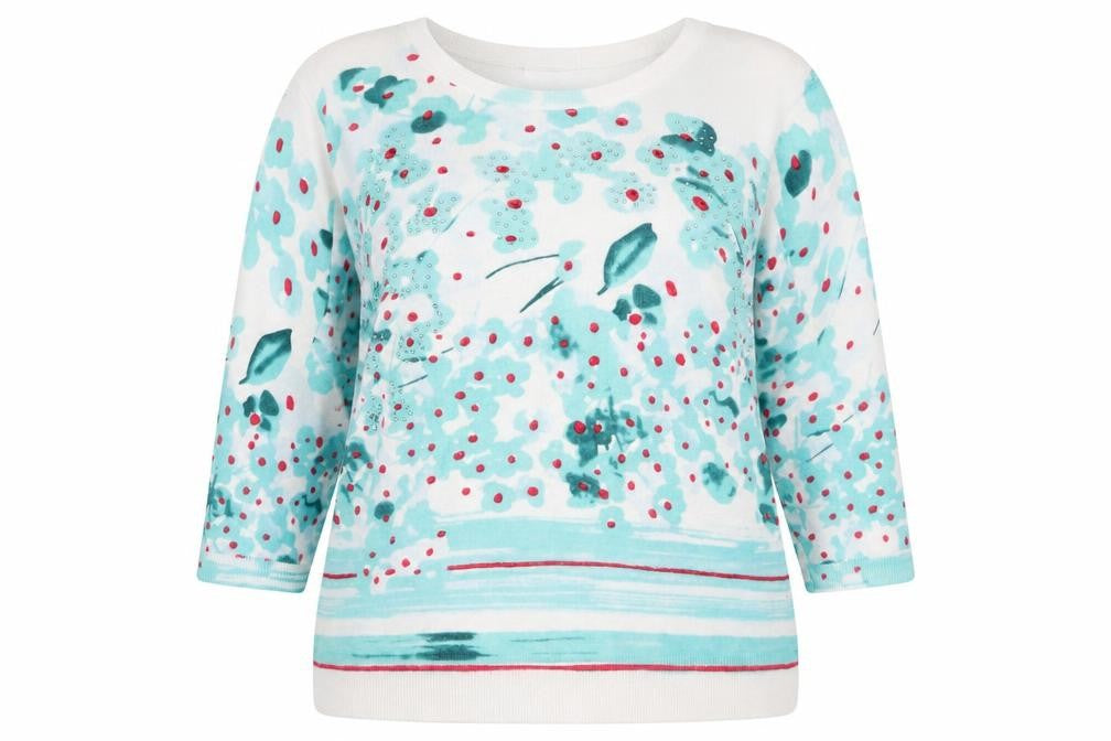 Mud Flower Womens Multicoloured Round Neck Floral Viscose Pullover Jumper Size L