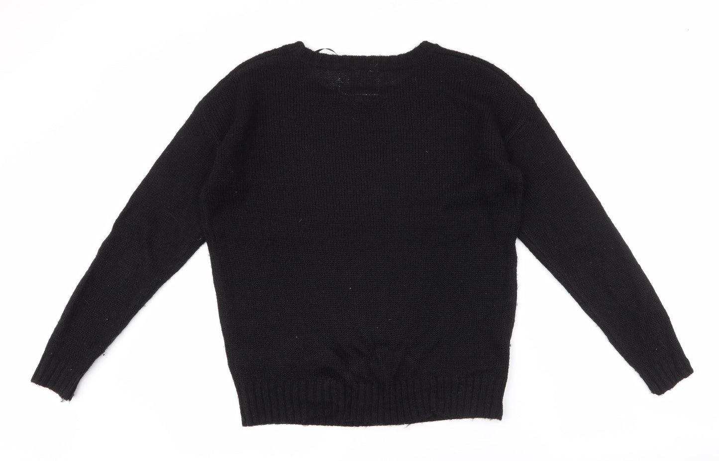 New Look Womens Black Round Neck  Acrylic Pullover Jumper Size 8   - raindeer