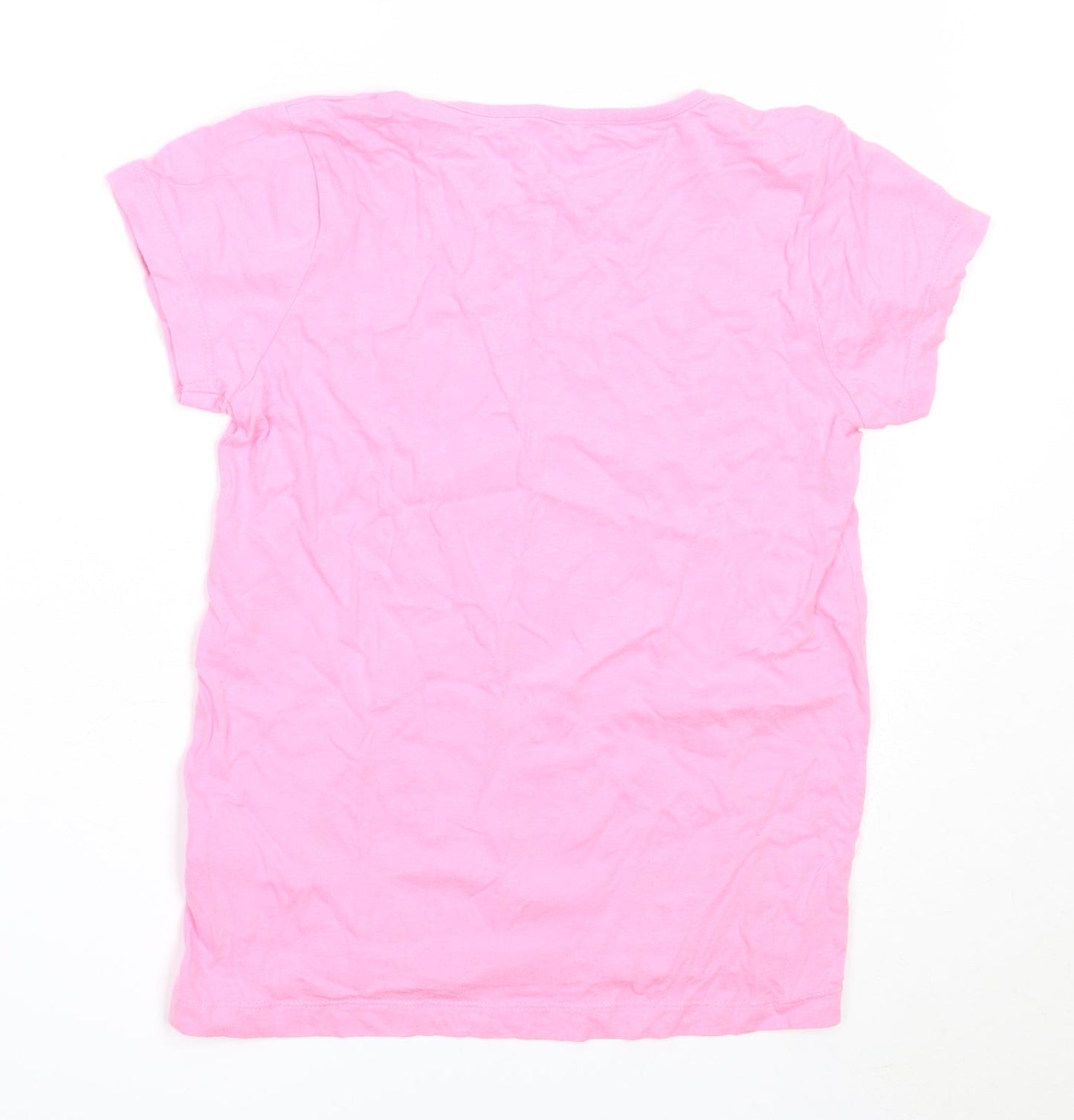 Primark Girls Pink  Cotton Basic T-Shirt Size 9-10 Years Round Neck  - popcorn