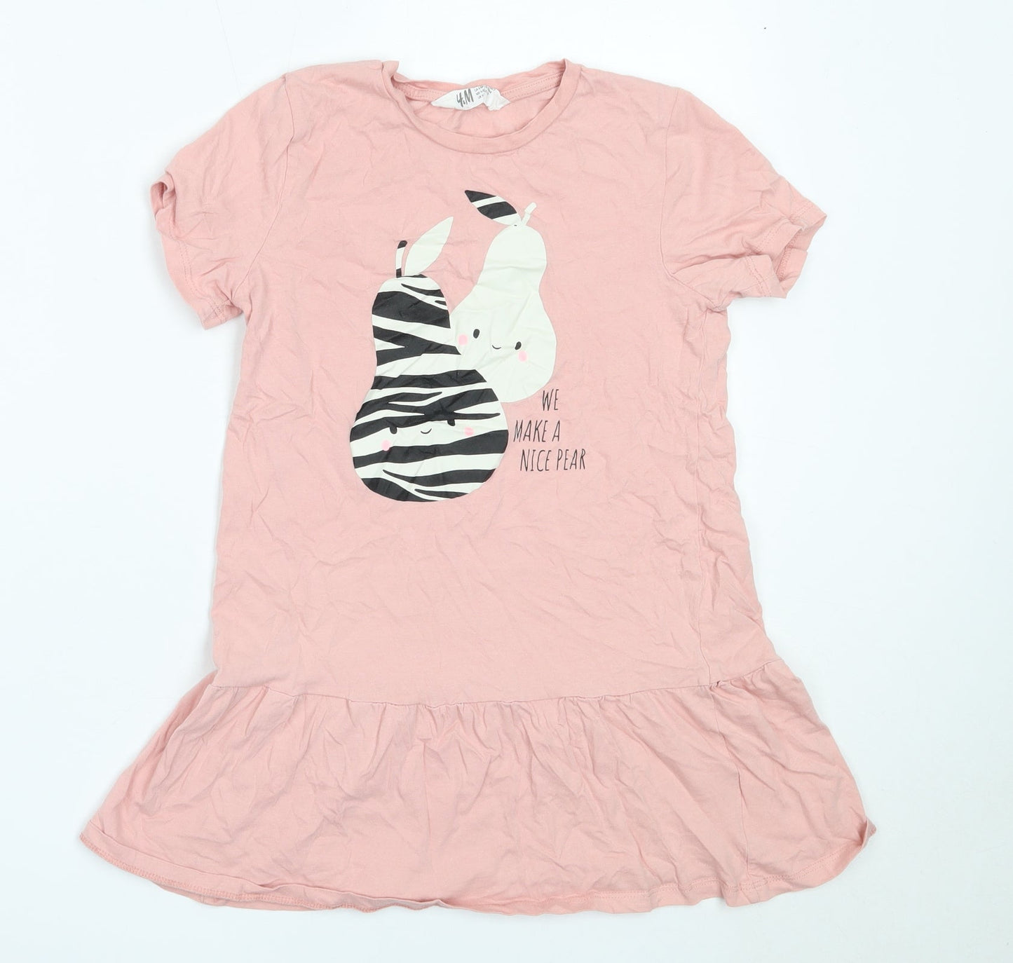 H&M Girls Pink  Cotton Basic T-Shirt Size 7-8 Years Round Neck  - pear