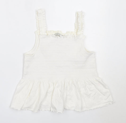 Jeff&Co Girls White  Cotton Basic Blouse Size 10-11 Years Square Neck