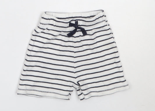 George Boys White Striped Cotton Cropped Trousers Size 9-12 Months
