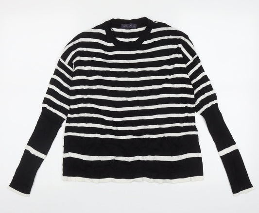 Marks and Spencer Womens Black Crew Neck Striped Acrylic Pullover Jumper Size 10