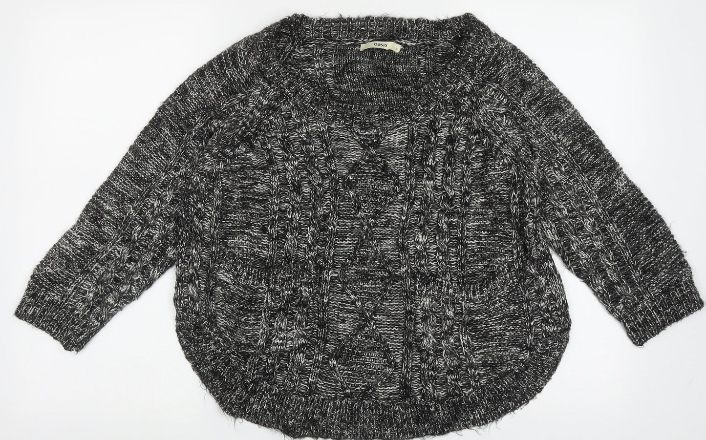 Oasis Womens Black Crew Neck Geometric Acrylic Pullover Jumper Size S