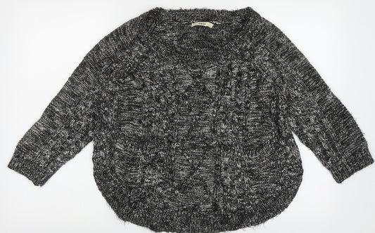 Oasis Womens Black Crew Neck Geometric Acrylic Pullover Jumper Size S