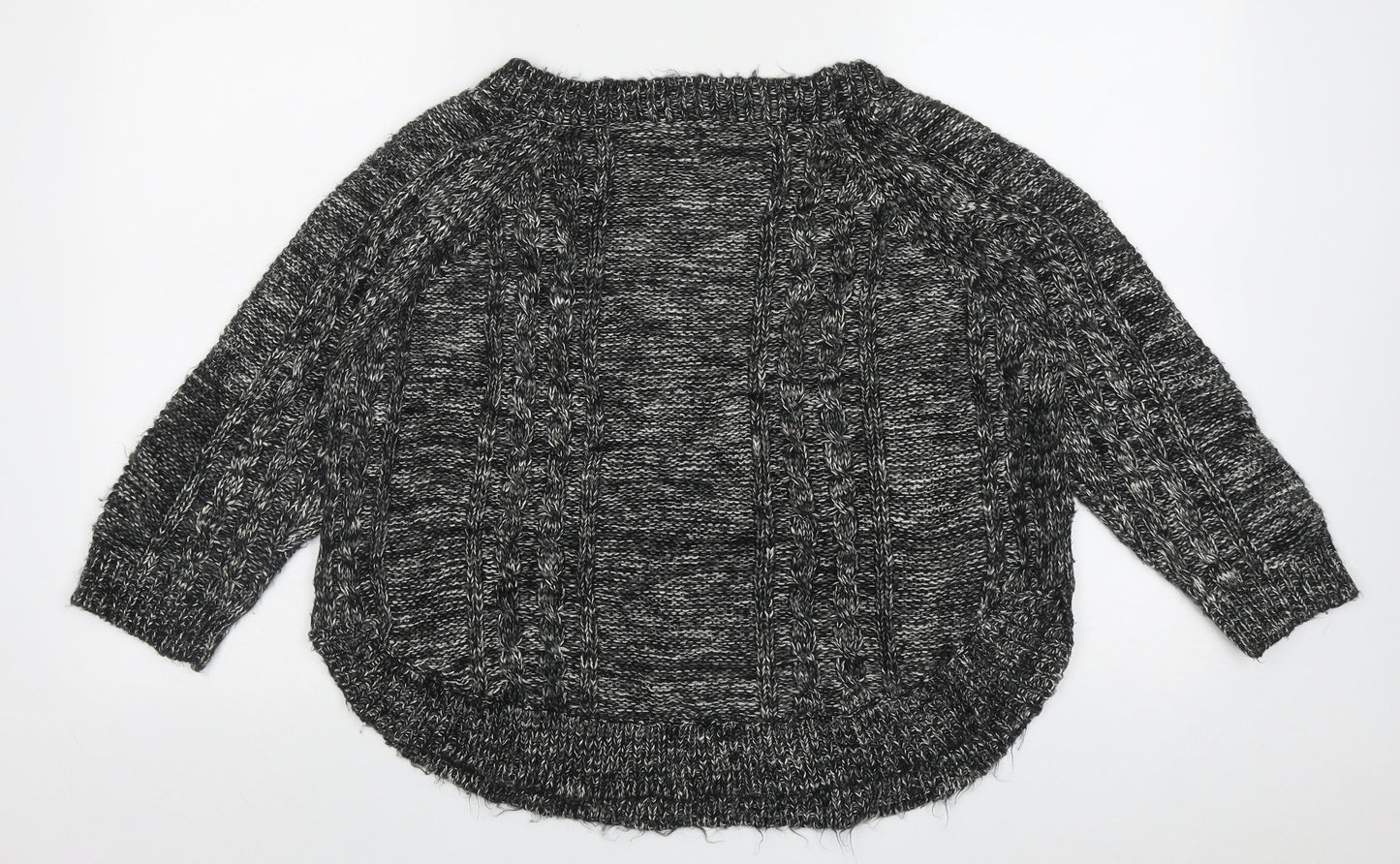 Oasis Womens Black Crew Neck Geometric Acrylic Pullover Jumper Size S