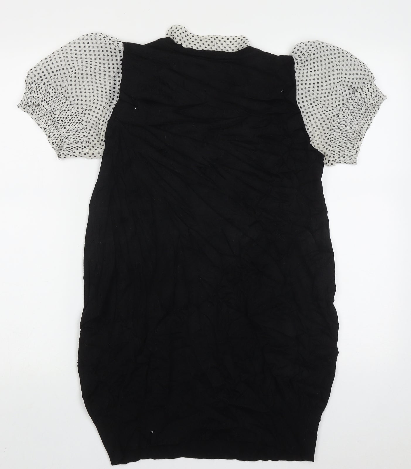 Mams & papas Womens Black Polka Dot Viscose Bodycon  Size 10  Collared Pullover