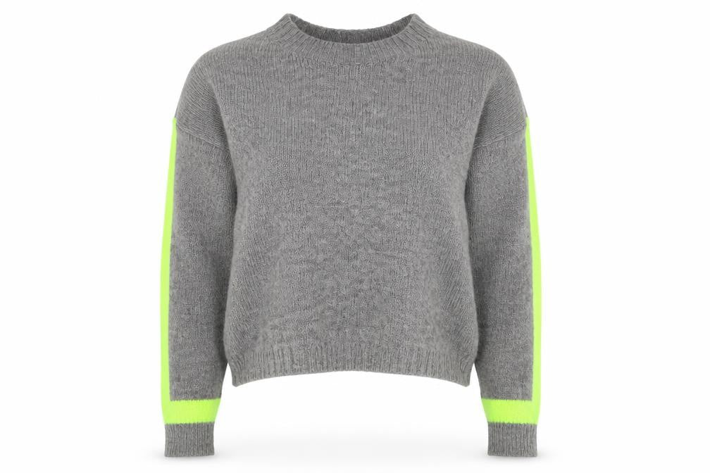 Primark Womens Grey Crew Neck Striped Acrylic Pullover Jumper Size 8