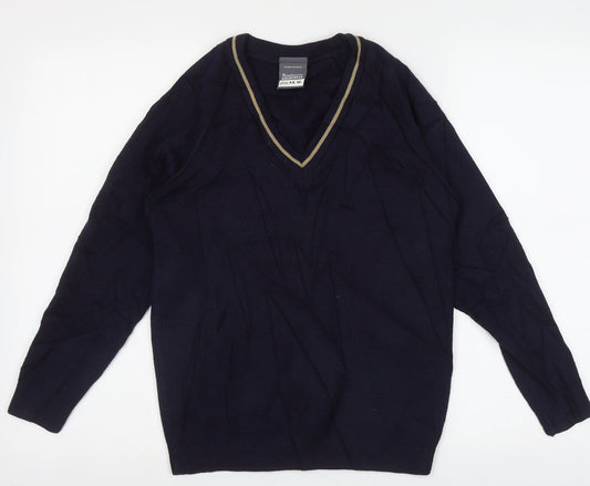 Rowlinson Courtelle Mens Blue V-Neck  Acrylic Pullover Jumper Size S