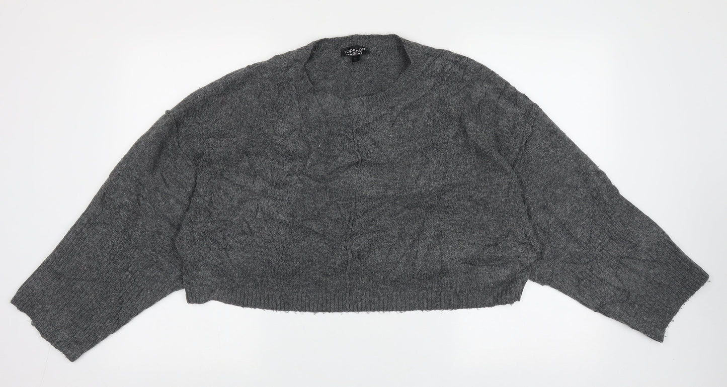 Topshop Womens Grey Crew Neck  Acrylic Pullover Jumper Size 10