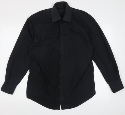 Preloved F&F Mens Black  Cotton  Button-Up Size 15 Collared Button - Front