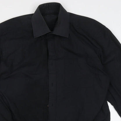 Preloved F&F Mens Black  Cotton  Button-Up Size 15 Collared Button - Detail