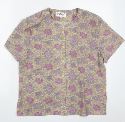 billian Womens Purple Floral Polyester Basic Button-Up Size 16 Crew Neck