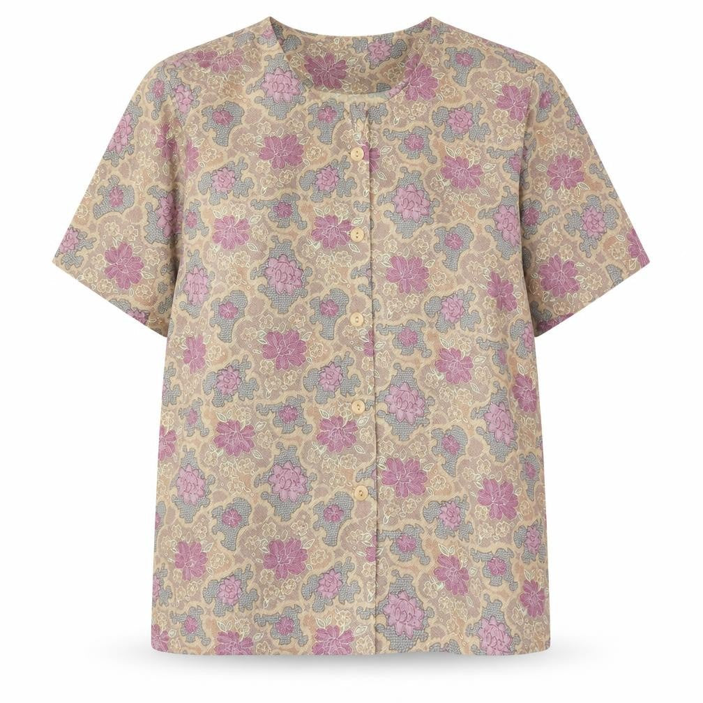 billian Womens Purple Floral Polyester Basic Button-Up Size 16 Crew Neck