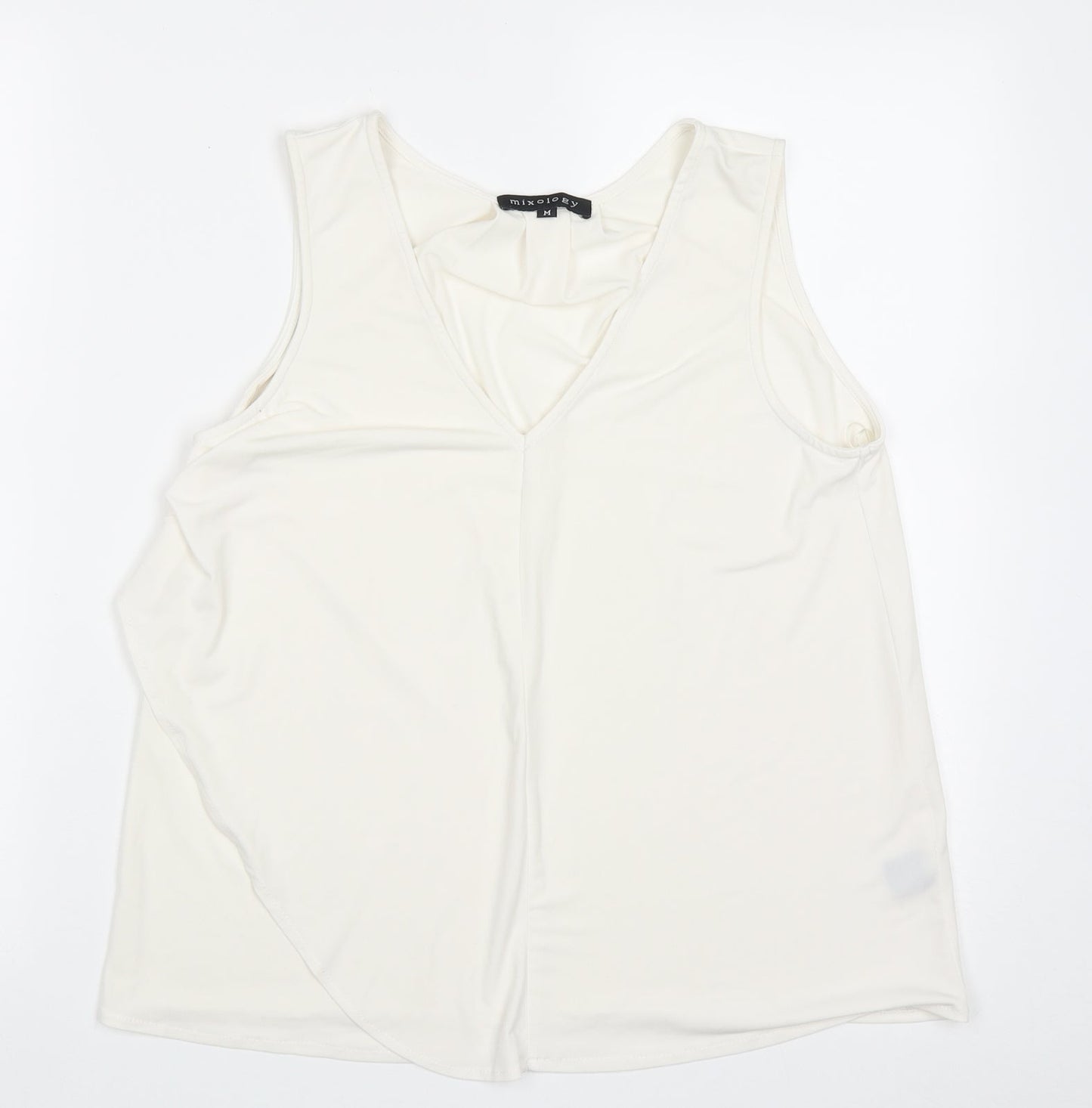 mixolo Womens White  Polyester Basic Tank Size M V-Neck