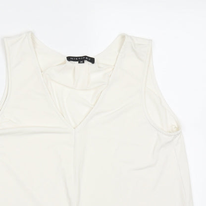 mixolo Womens White  Polyester Basic Tank Size M V-Neck