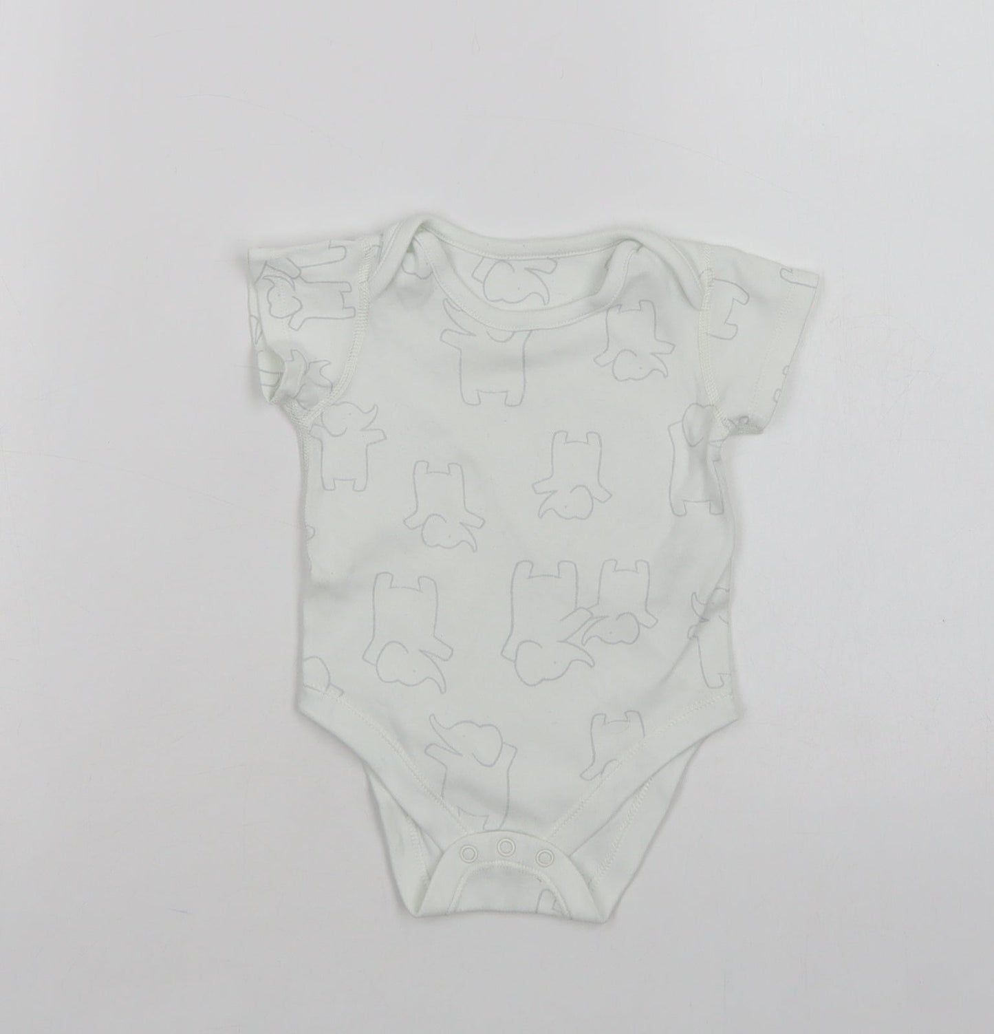 Marks and Spencer Baby White Geometric Cotton Leotard One-Piece Size 3-6 Months  Snap - Elephant Print