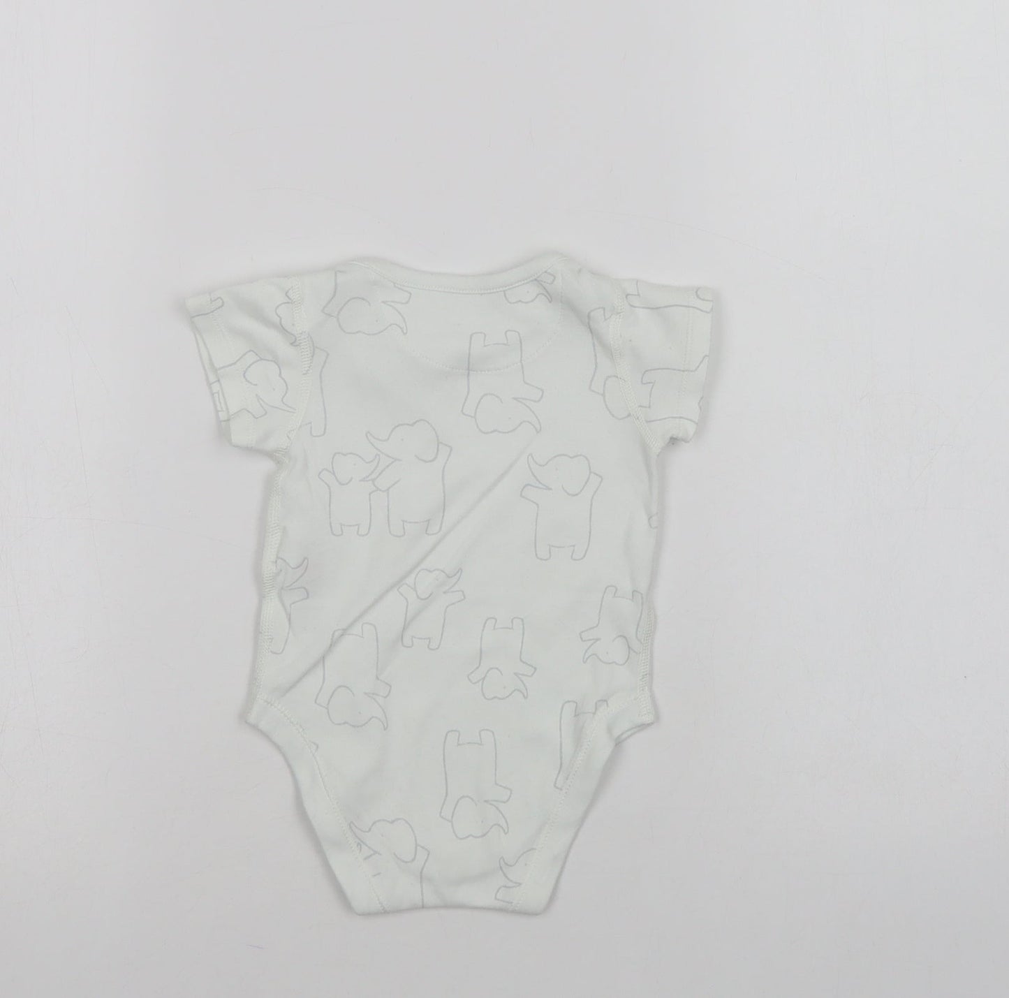 Marks and Spencer Baby White Geometric Cotton Leotard One-Piece Size 3-6 Months  Snap - Elephant Print