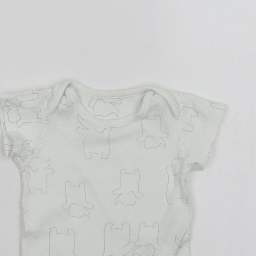Marks and Spencer Baby White Geometric Cotton Leotard One-Piece Size 3-6 Months  Snap - Elephant Print