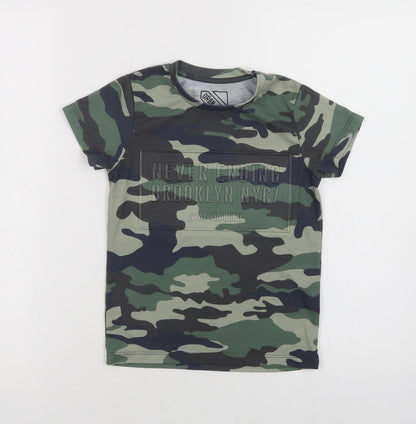 Matalan Boys Green Camouflage Polyester Basic Polo Size 6 Years Crew Neck