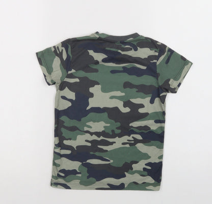 Matalan Boys Green Camouflage Polyester Basic Polo Size 6 Years Crew Neck