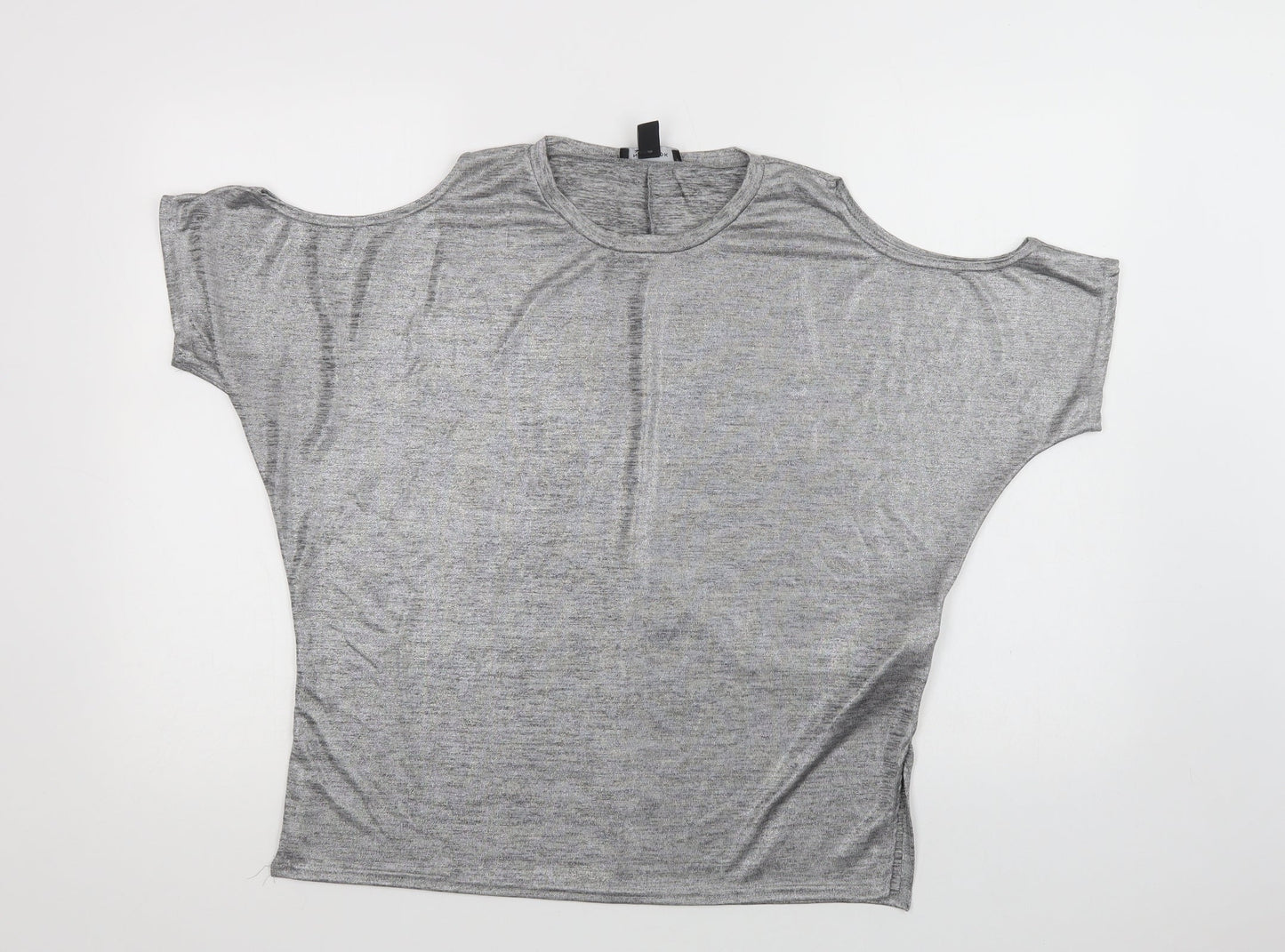 New Look Womens Silver  Polyester Basic Blouse Size 10 Crew Neck - Cold Shoulder