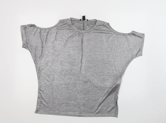 New Look Womens Silver  Polyester Basic Blouse Size 10 Crew Neck - Cold Shoulder