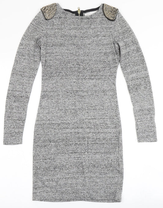 Glamorous Womens Grey  Cotton Bodycon  Size 10  Round Neck