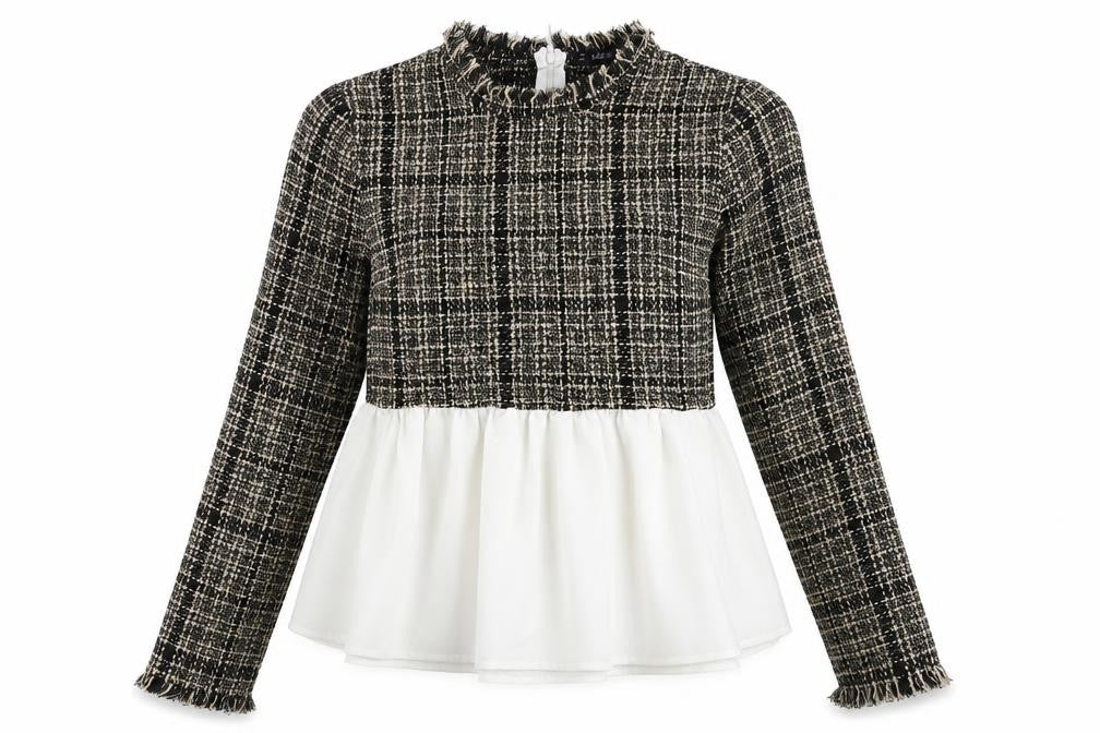 SheIn Womens Brown Check Polyester Basic Blouse Size L Round Neck