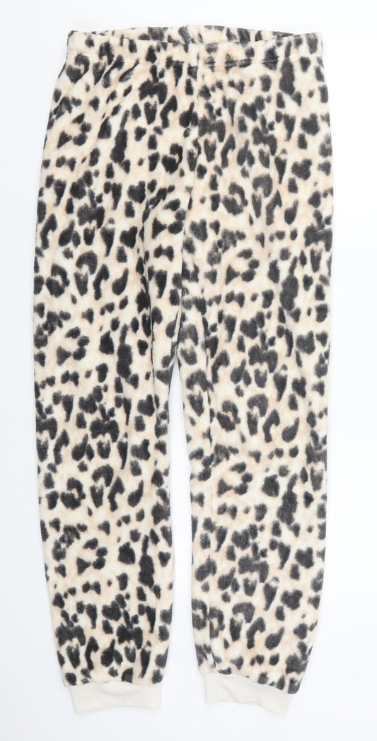 Dunnes Womens Beige Animal Print Polyester Trousers  Size S L30 in Regular  - Pyjama Pants