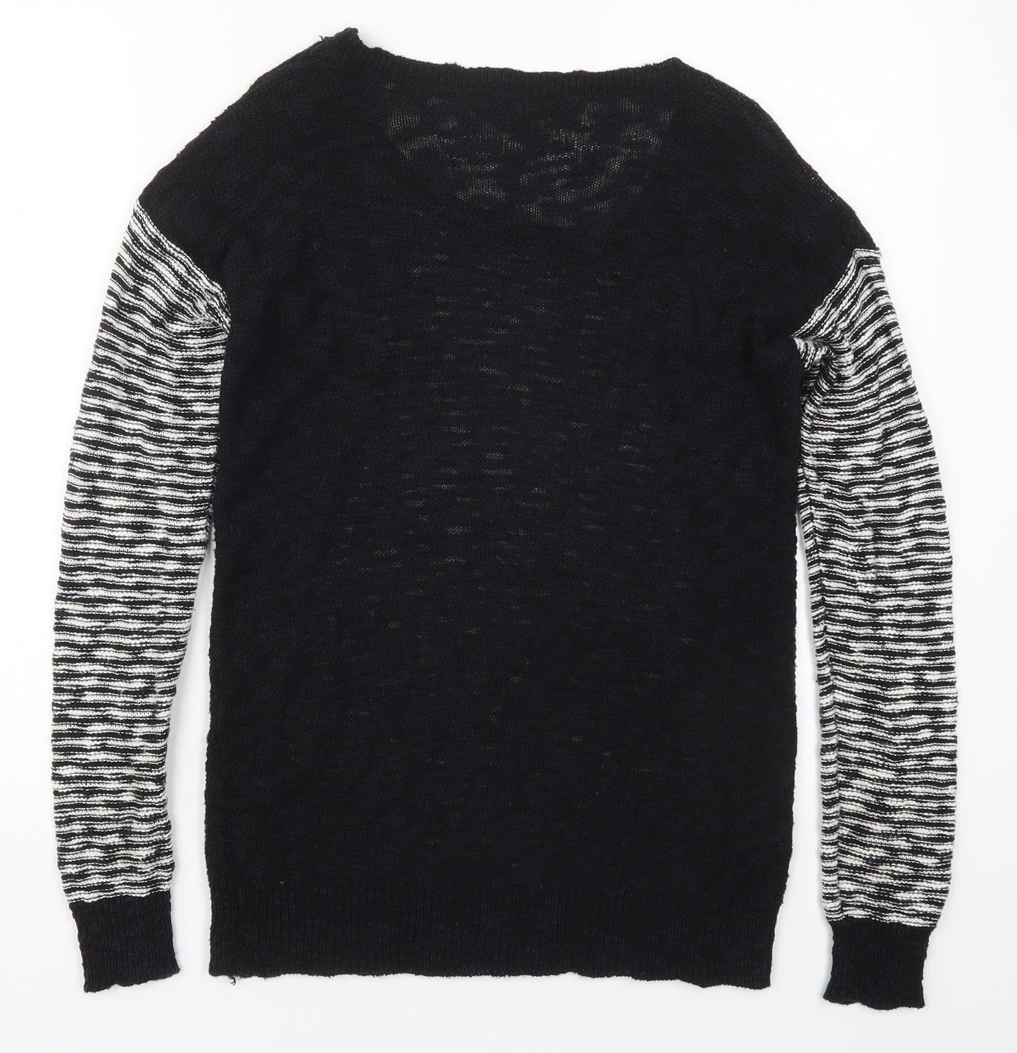 Dorothy Perkins Womens Black Round Neck Striped Cotton Pullover Jumper Size 12