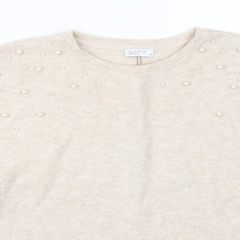 Papaya Womens Beige Round Neck  Polyester Pullover Jumper Size 18