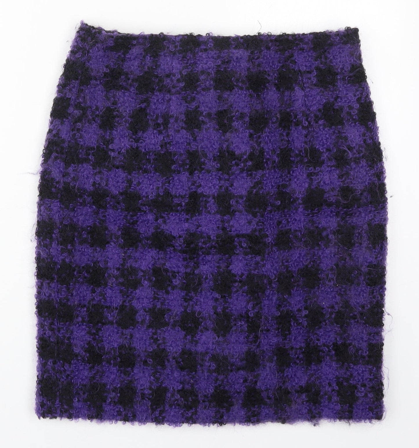 Preworn Womens Purple Check Wool Straight & Pencil Skirt Size 28 in   Hook & Eye